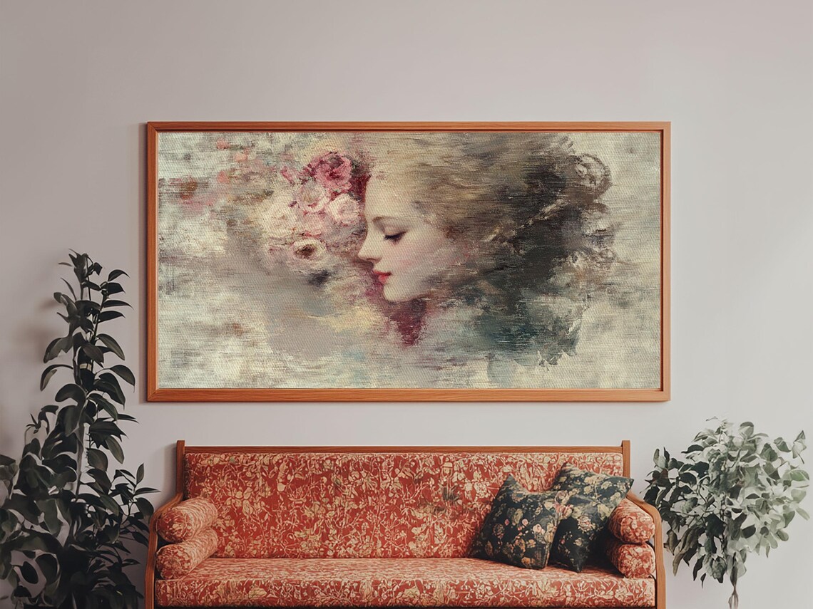 Romantic Woman Portrait Oil Painting Lady with Roses Soft Victorian Print - Image 2