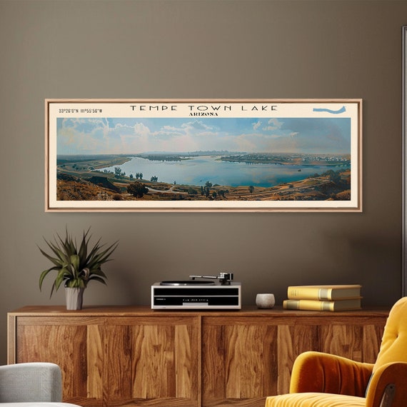 Tempe Town Lake Arizona Panoramic Wall Art Framed Print Lake House Decor Travel Poster Lake Scene Living Room Decor Bedroom Art