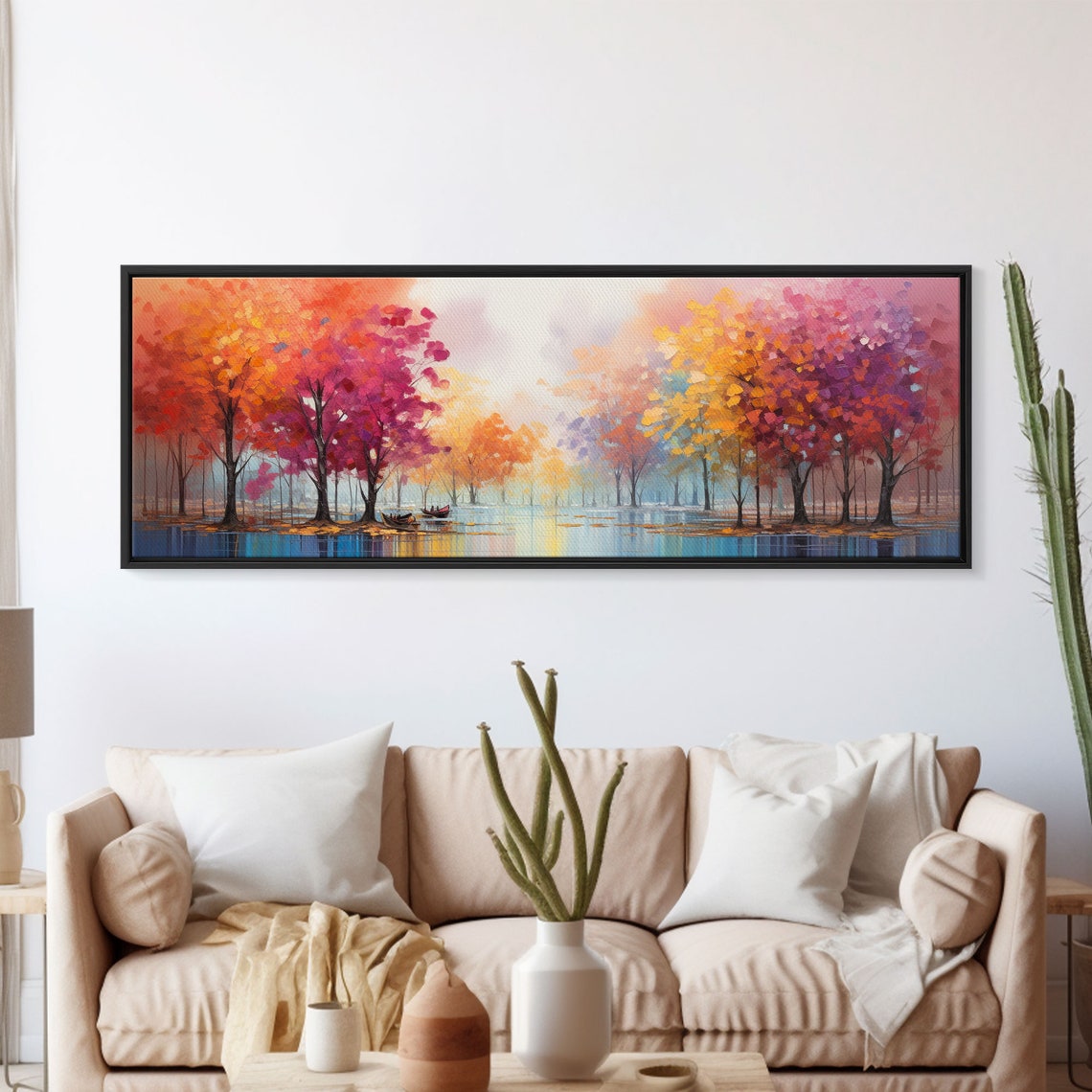 Autumn Trees Over Mirror Lake Colorful Fall Foliage Panoramic Wall Art