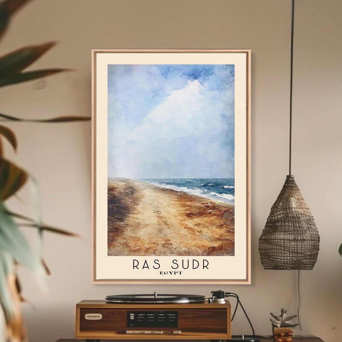 Ras Sudr Egypt Sandy Beach Foamy Surf Pale Sky Watercolor Poster - Image 3