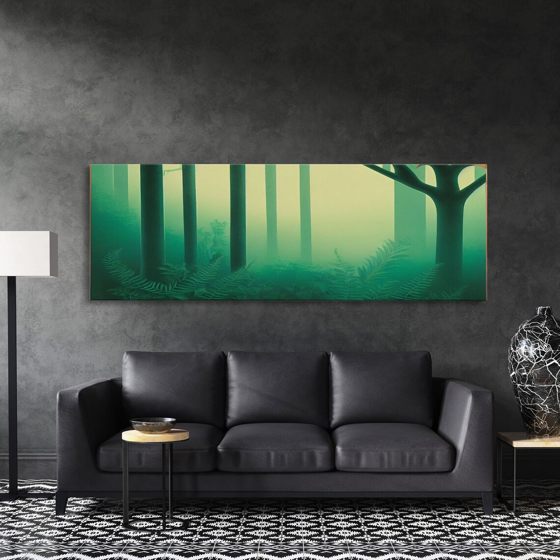 Emerald Green Forest Landscape, Panoramic Wall Art Print - Image 4