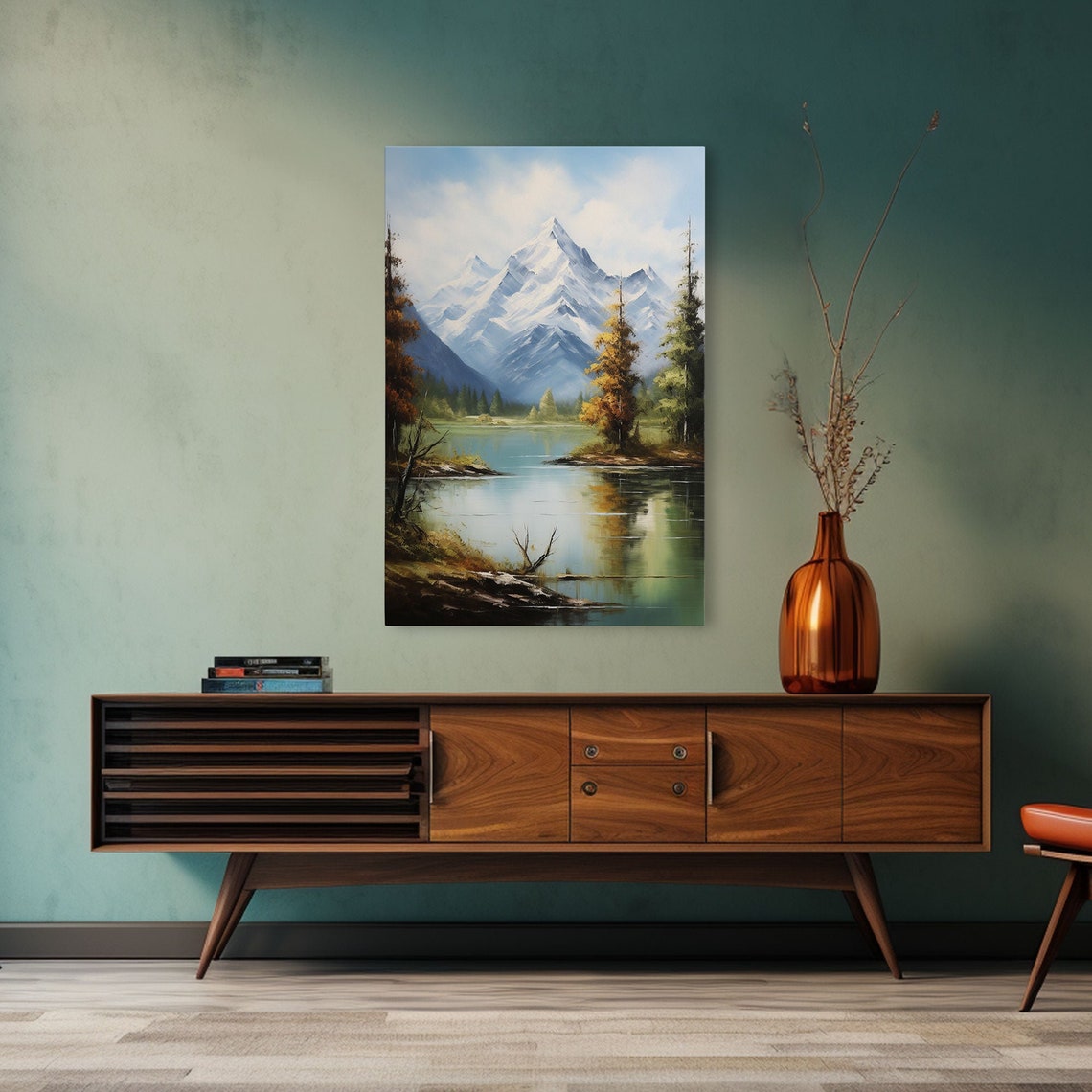 Snow Capped Mountain Lake Reflection Pine Trees Alpine View Poster - Image 5
