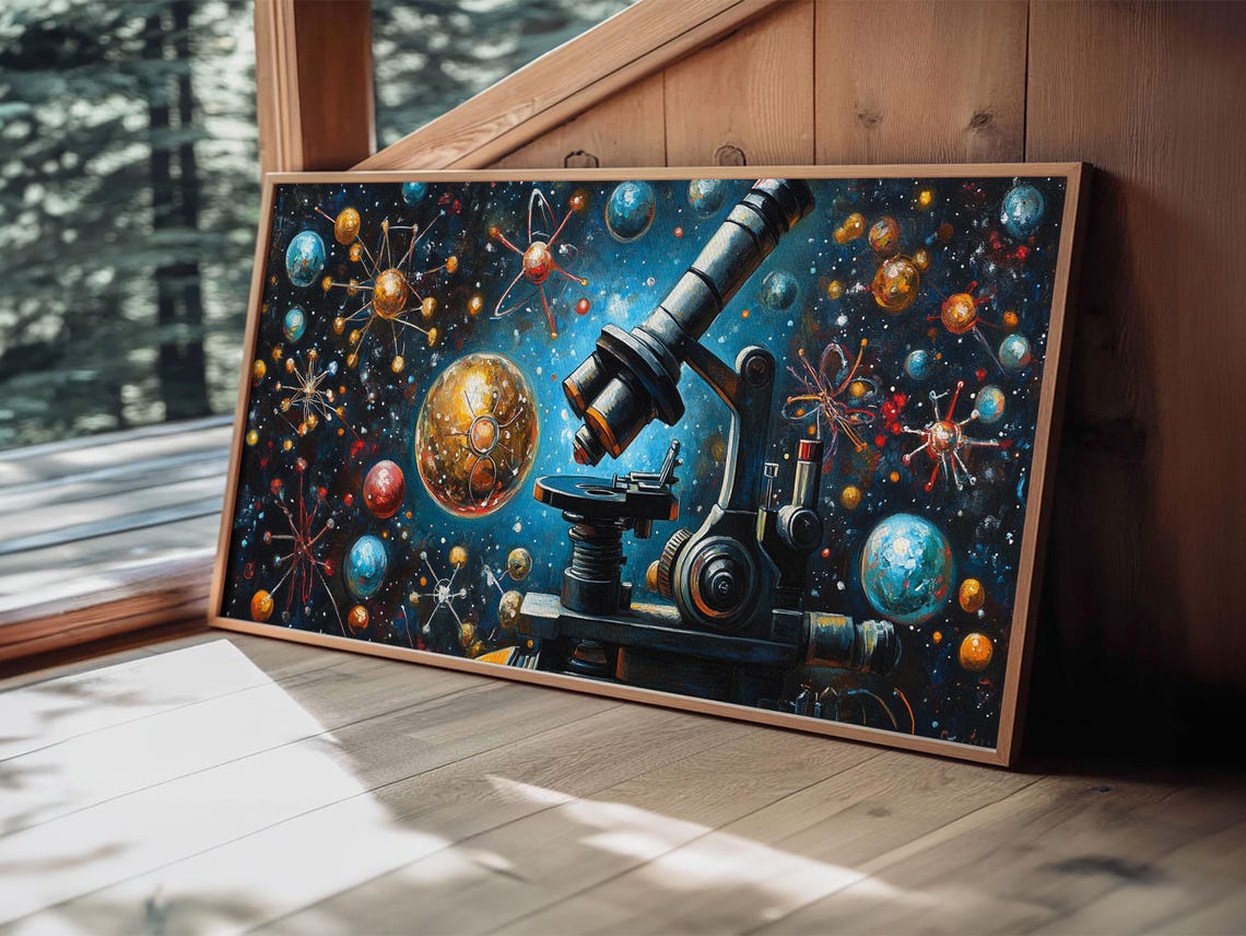 Microscope Space Cosmos Planets Atoms Science Education Wall Poster