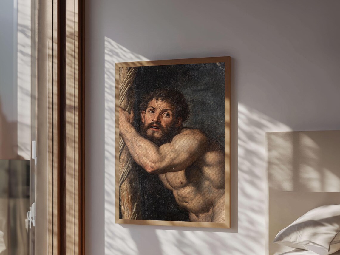 Classical Muscular Bearded Man Baroque Figure Oil Painting Mythology Wall Art - Image 3