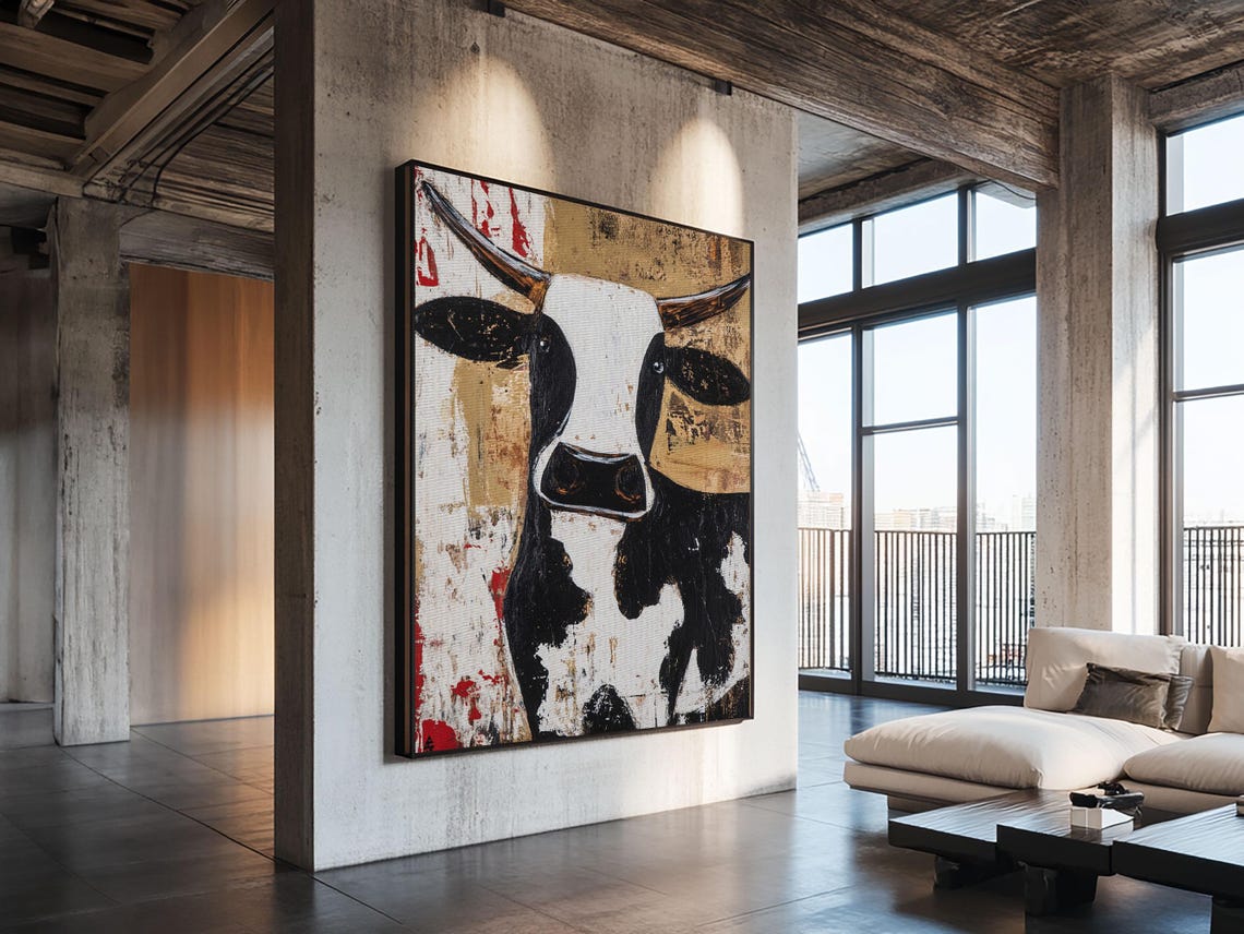 Rustic Black And White Cow Head Farmhouse Animal Wall Poster - Image 6