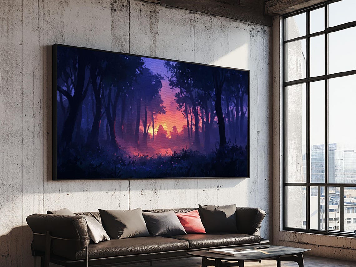 Dark Fantasy Forest Sunset Moody Purple Trees Landscape Art Poster - Image 5