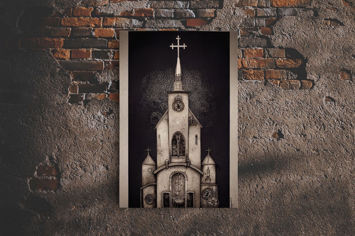 Gothic Church Art Print, Christian Wall Decor