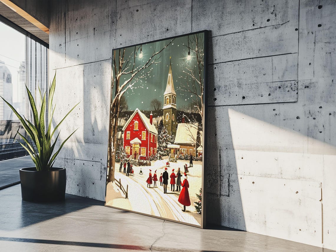 Small Town Christmas Painting Print Christmas Village Art Christmas Village Painting Christmas Home Decor Christmas Living Room Art - Image 6