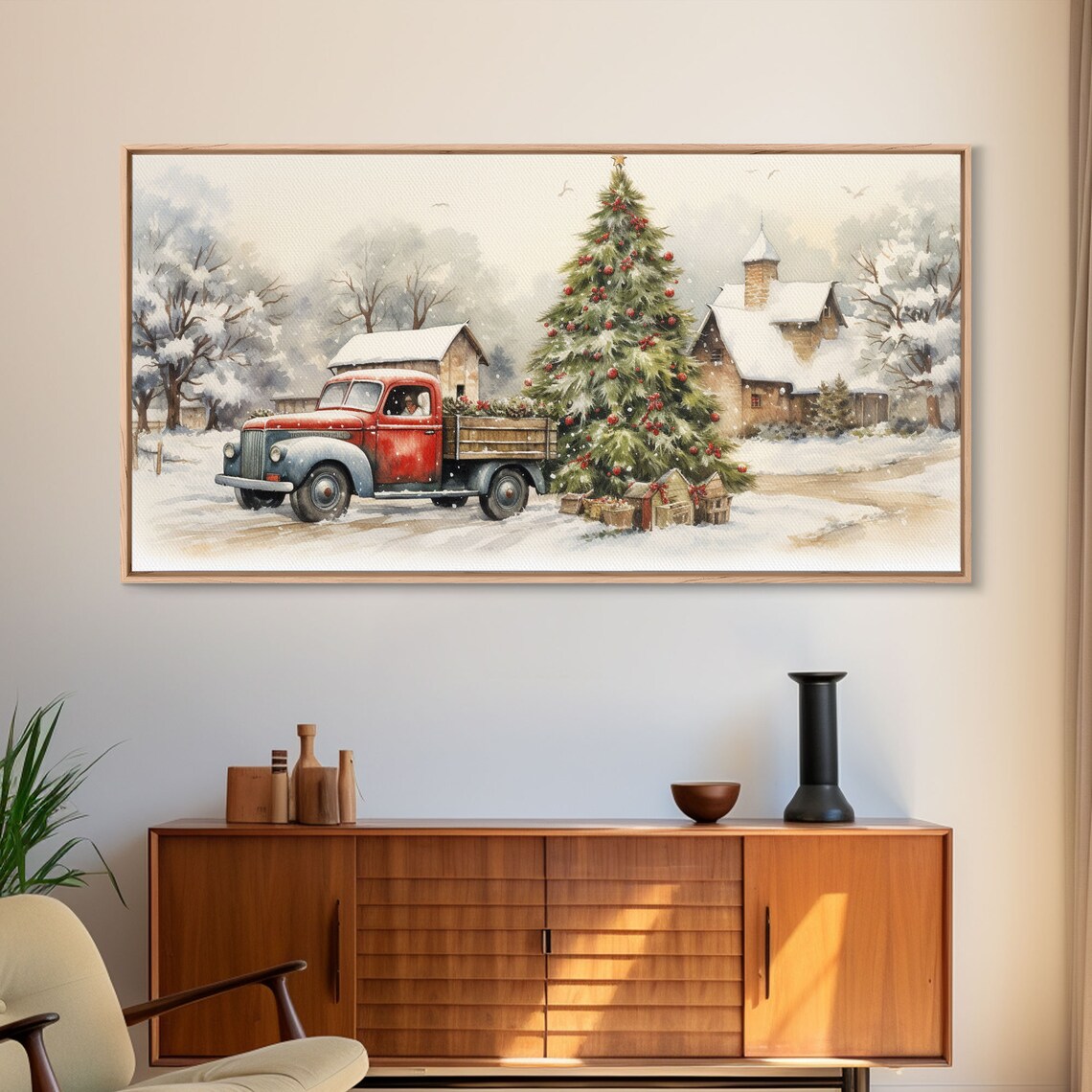 Vintage Red Truck Christmas Tree Farmhouse Art Print - Image 6