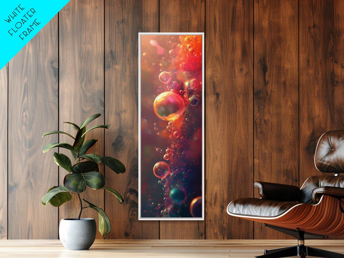 Glowing Rising Bubbles Amber Teal Abstract Champagne Wall Art Poster - Image 3