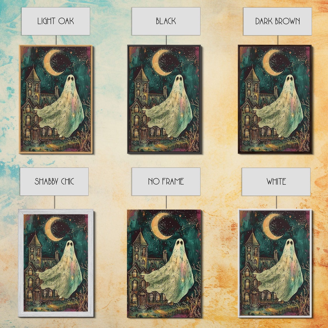Ghost Crescent Moon Haunted House Spooky Night Halloween Art Poster - Image 2