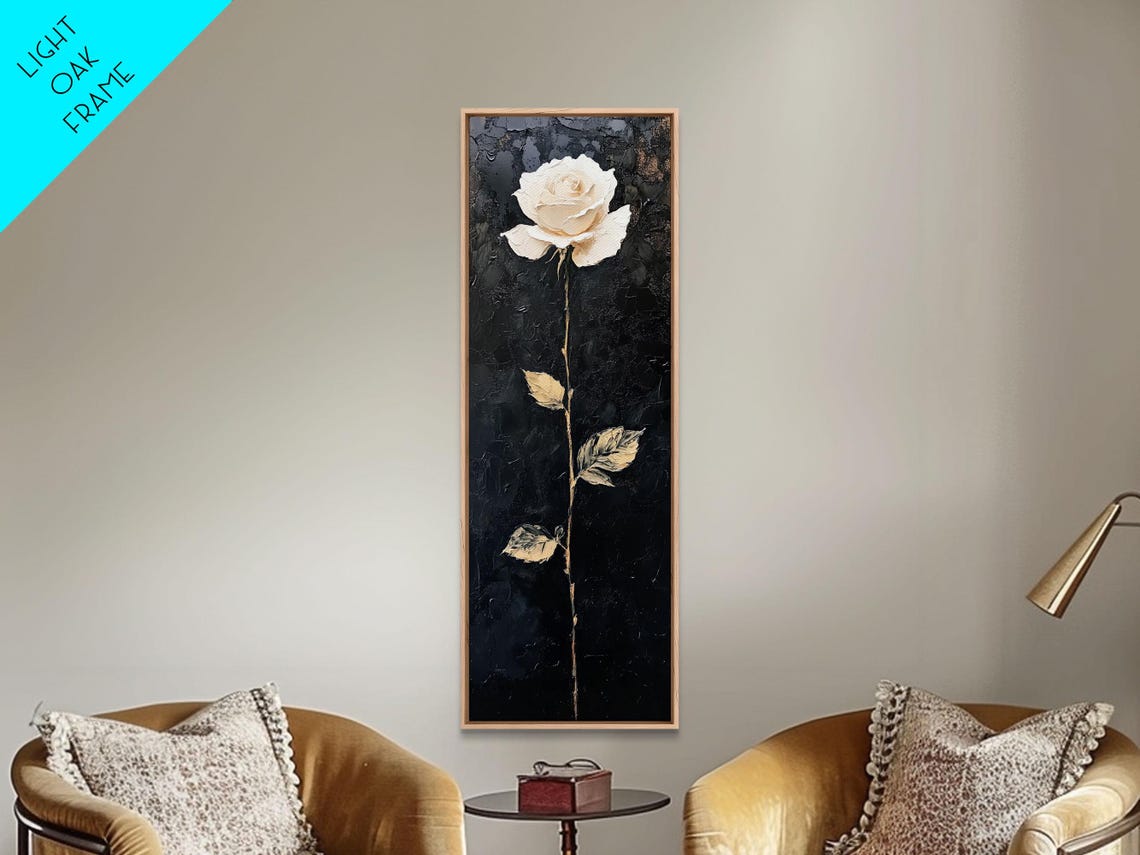 Elegant White Rose On Black Dramatic Botanical Oil Painting Poster - Image 5