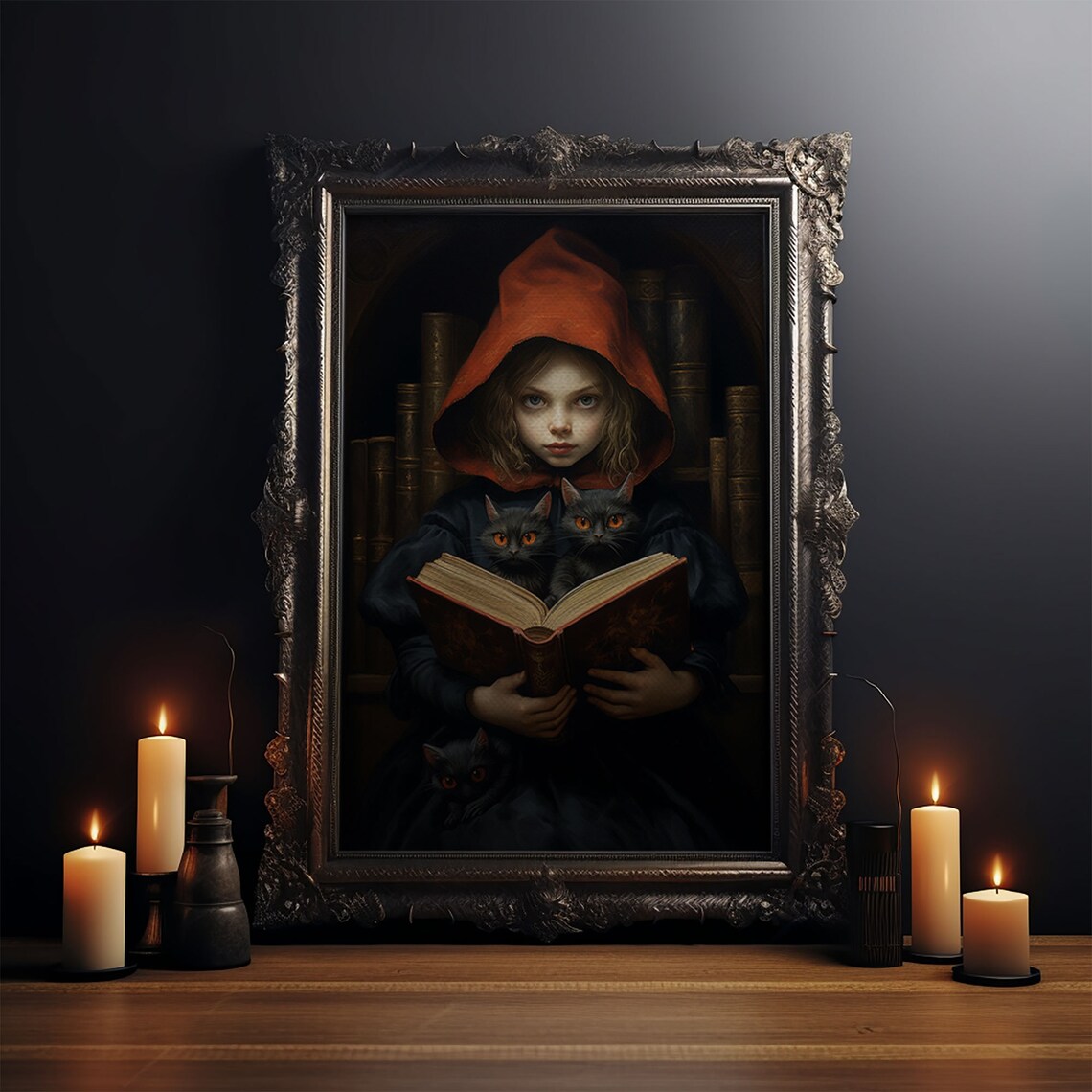 Little Witch and Her Familiars, Gothic Art Print - Image 3