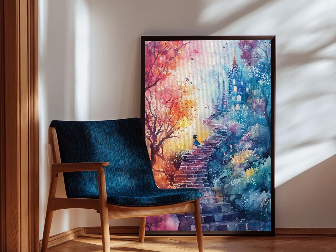 Whimsical Autumn Pathway Framed Print Cherry Blossom Painting Moody Art Cottagecore Living Room Rustic Wall Art - Image 4