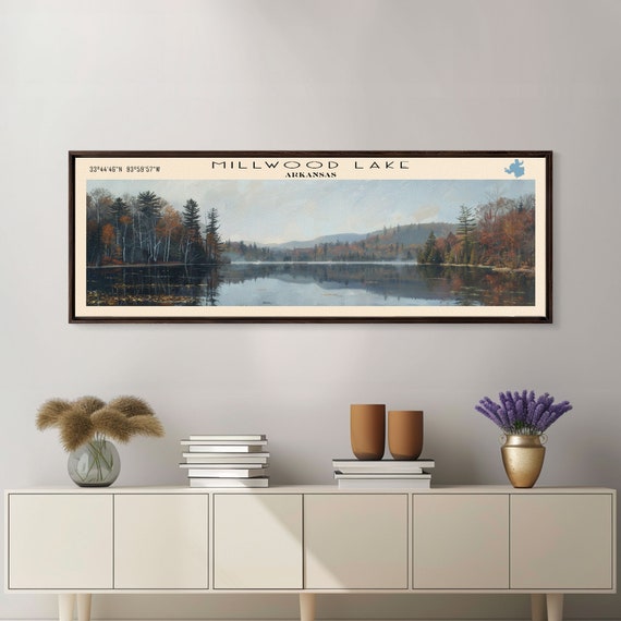 Millwood Lake Framed Print Lake House Decor Panoramic Wall Art Travel Poster Scenic Landscape Painting Cottage Art