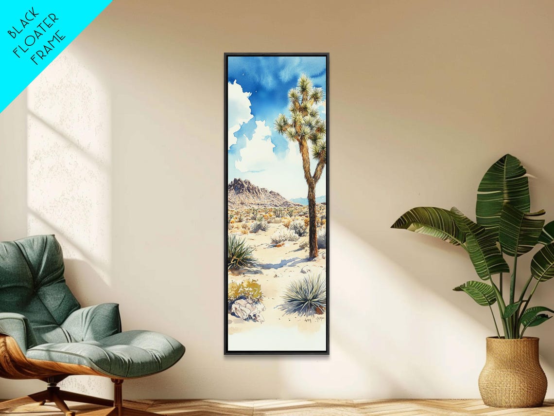 Retro Joshua Tree Desert Mountain Vista Bright Sky Southwest Wall Art
