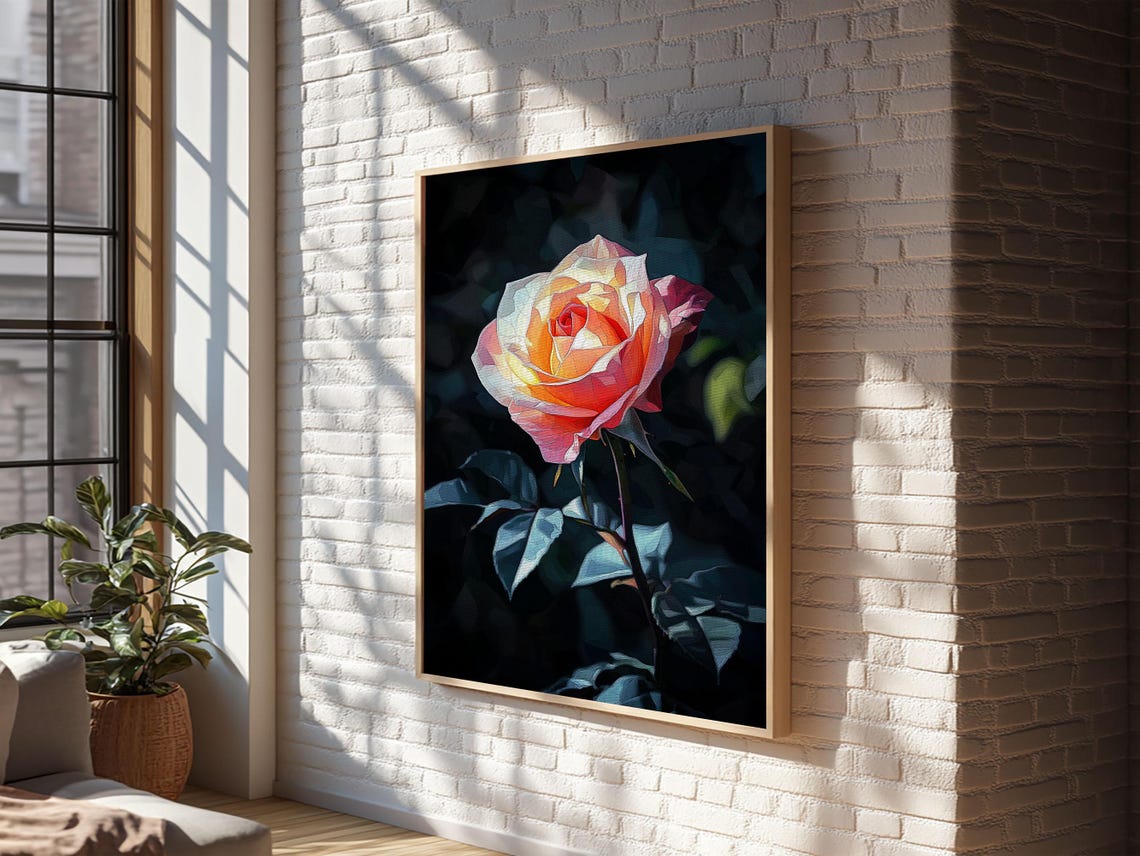 Yellow Rose Abstract Painting Print Rose Painting Wall Art Gift For Her Wall Decor Vintage Painting Rose Still Life Art Living Room Art - Image 5