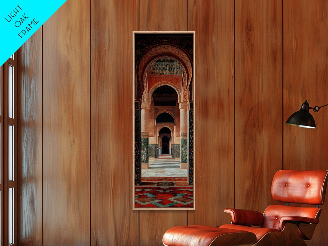 Moroccan Madrasa Horseshoe Arches Corridor Architecture Travel Poster - Image 4