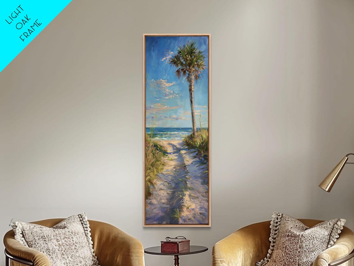 Palm Tree Beach Path Ocean View Golden Hour Coastal Scene Wall Art - Image 6