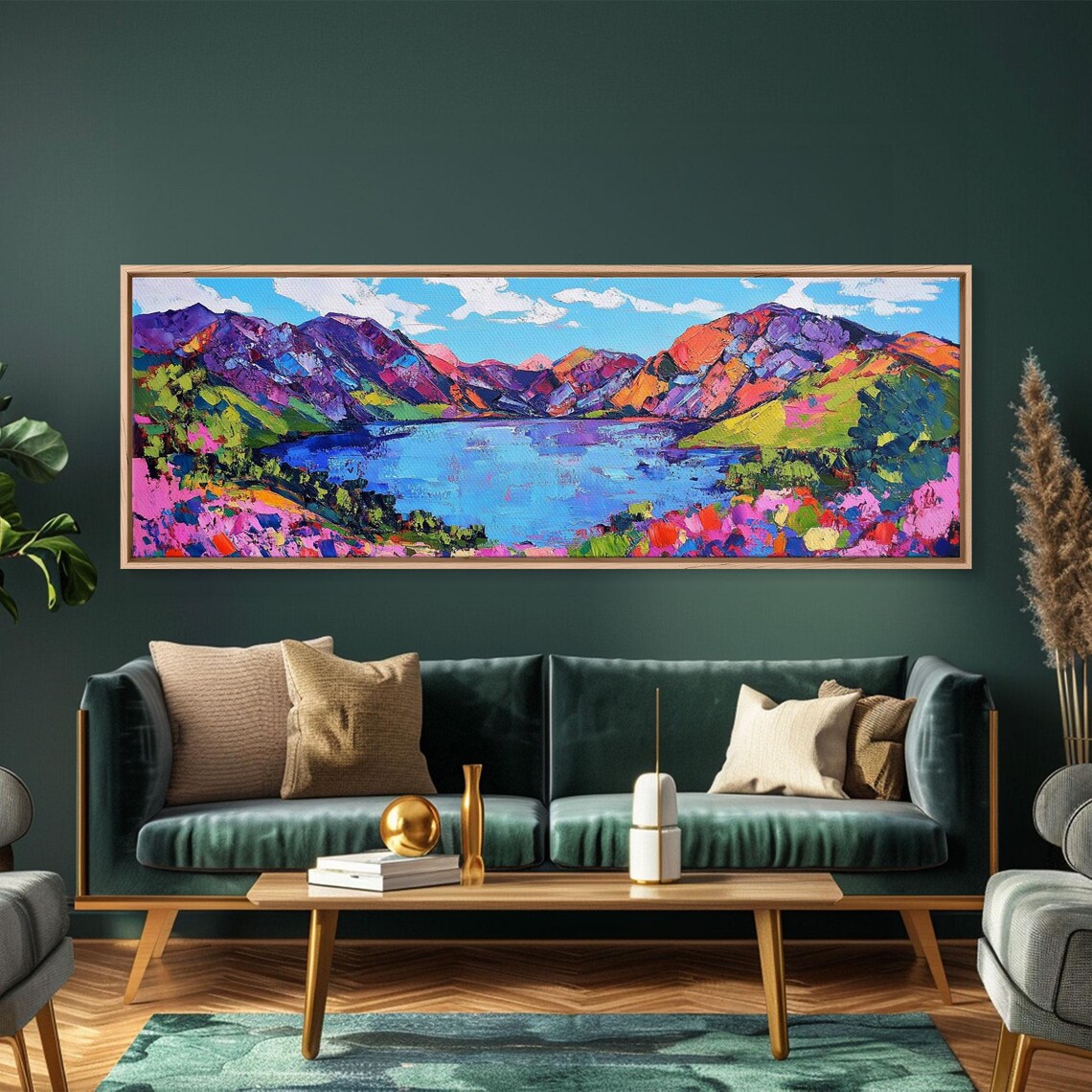 Colorful Pop Art Mountain Lake Wildflowers Vibrant Landscape Poster