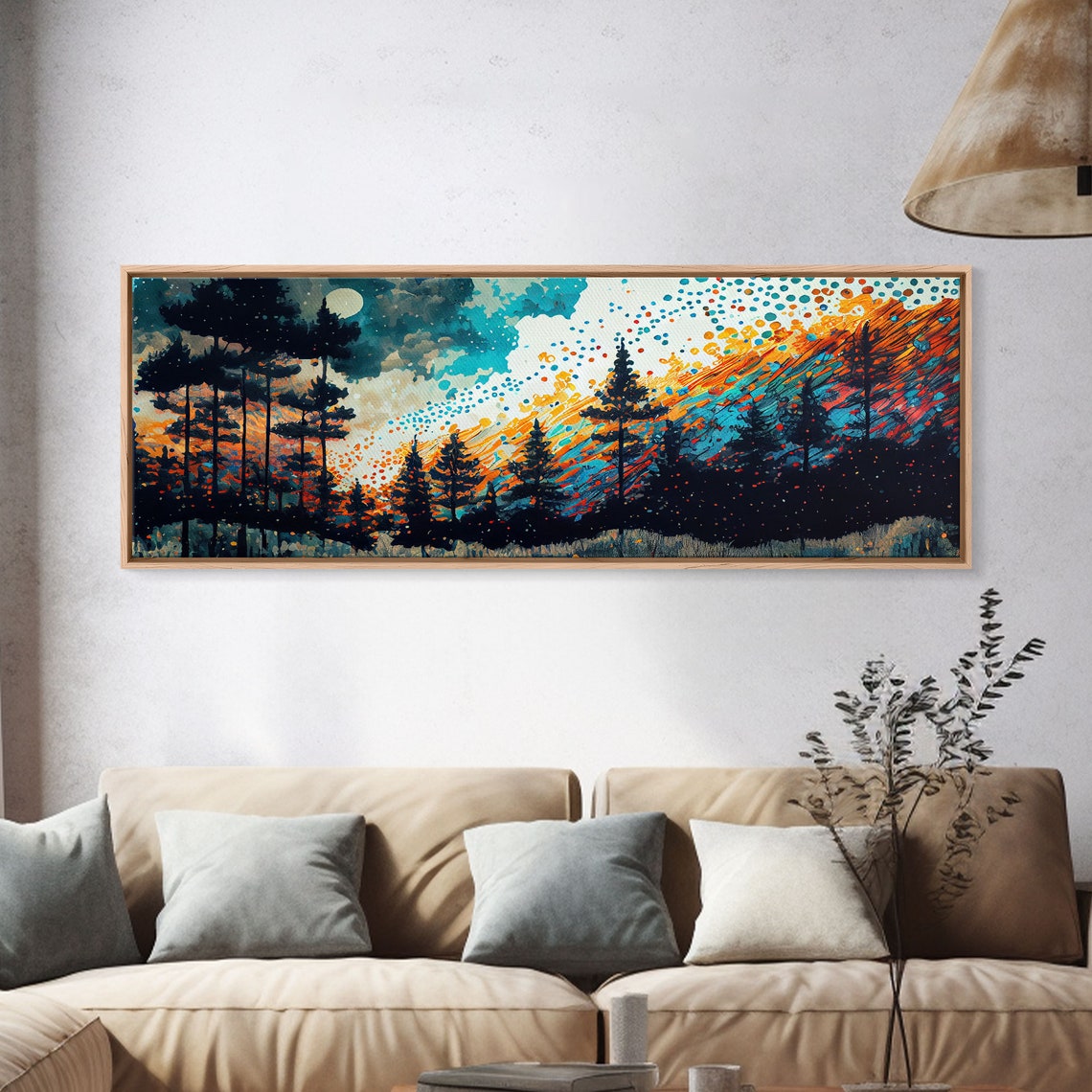 Colorful Forest Silhouette Starry Night Panoramic Landscape Art Poster - Image 4