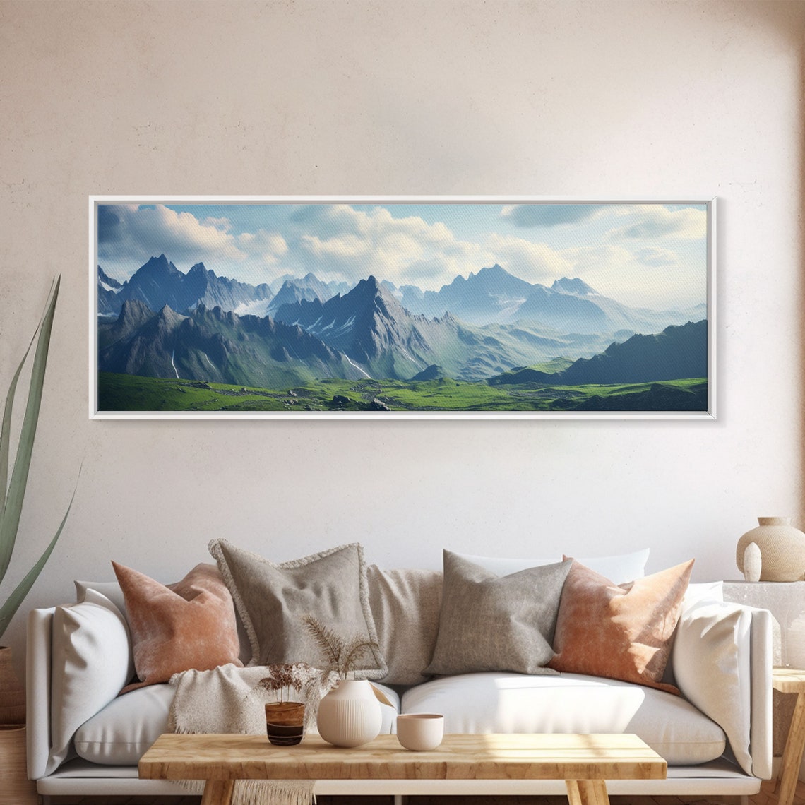 Caucasus Mountains Snowy Peaks Alpine Valley Panoramic Photo Print - Image 5