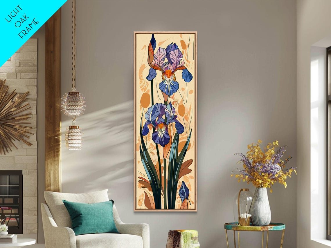 Blue Iris Flowers Orange Center Vintage Botanical Art Poster - Image 6
