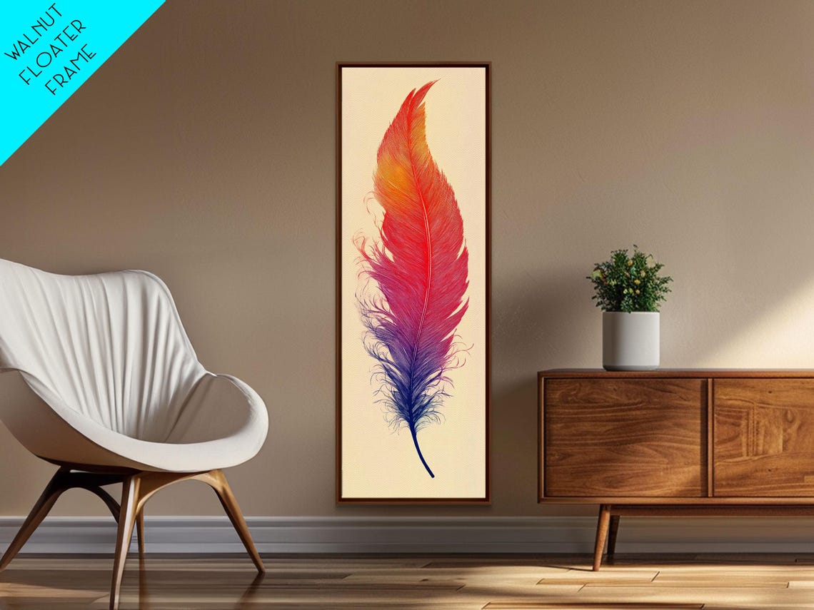 Rainbow Ombre Feather On Cream Minimalist Colorful Wall Art Poster - Image 5
