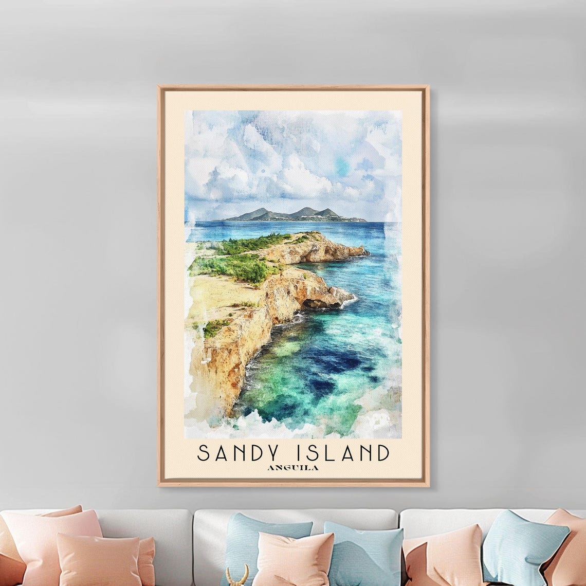 Sandy Island Anguilla Rocky Cove Turquoise Lagoon Distant Isle Poster - Image 2