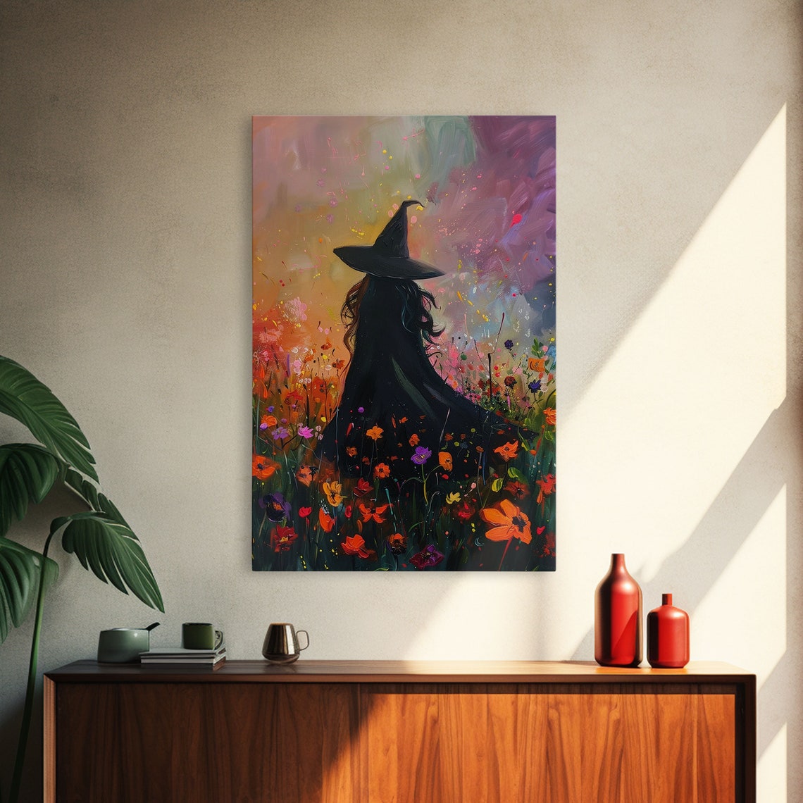 Witch Among Wildflowers Pastel Sky Dreamy Painterly Cottagecore Poster - Image 4
