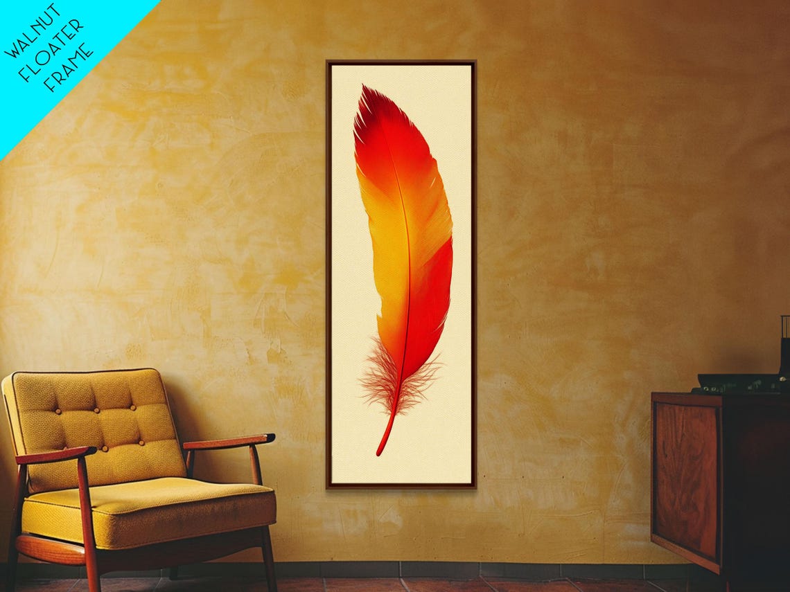Vivid Red Orange Feather Minimalist Boho Feather Art Wall Poster - Image 6