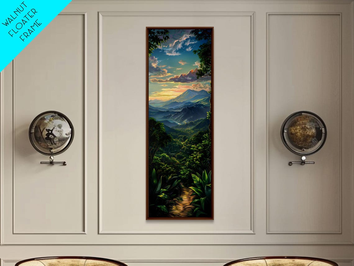Jungle Landscape Painting Tropical Wall Art Print Mountain Art Printed On Framed Oversized Narrow Landscape Art - Image 3