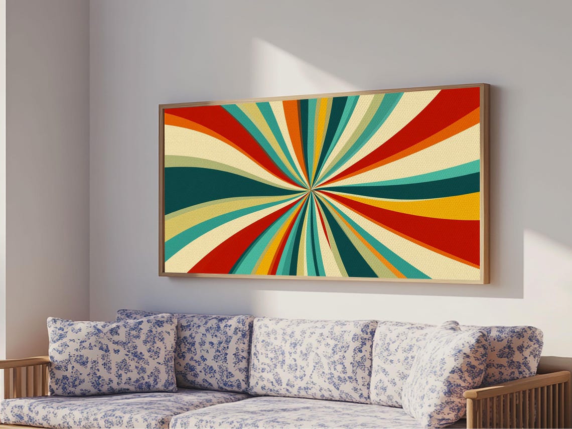 Horizontal Vertical Wall Art Framed Print Mid Century Modern Abstract Spiral Art Retro Minimalist Pastel Wall Art - Image 2