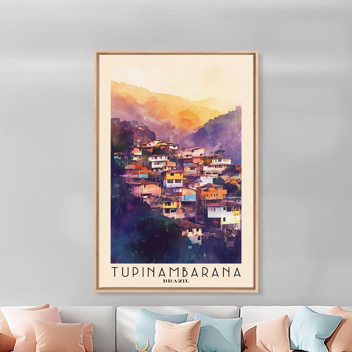 Tupinambarana Brazil Colorful Hillside Town Sunset Watercolor Poster - Image 2