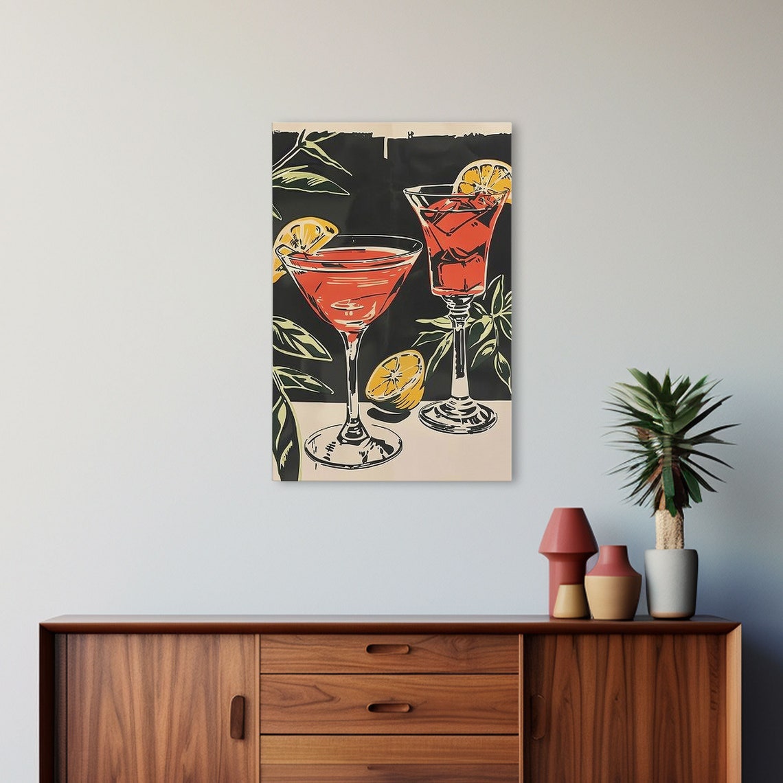 Vintage Red Martini Cocktails Woodblock Style Framed Bar Art Poster - Image 5
