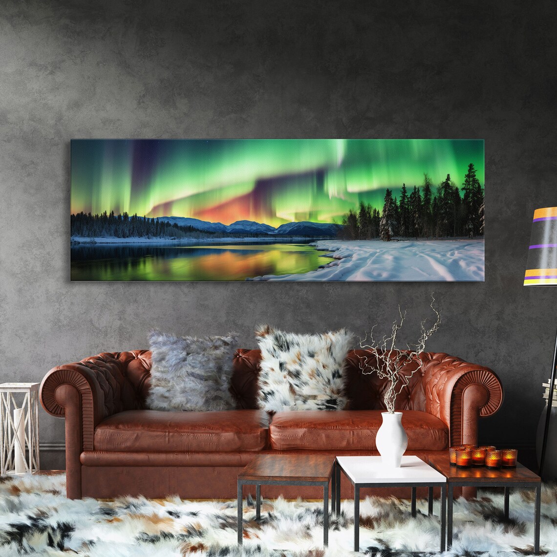 Aurora Borealis Northern Lights Art Print, Winter Landscape - Image 3