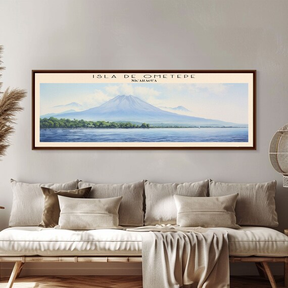 Isla De Ometepe Framed Print Travel Poster Panoramic Wall Art Home Decor Gift For Travel Lover Wall Hanging
