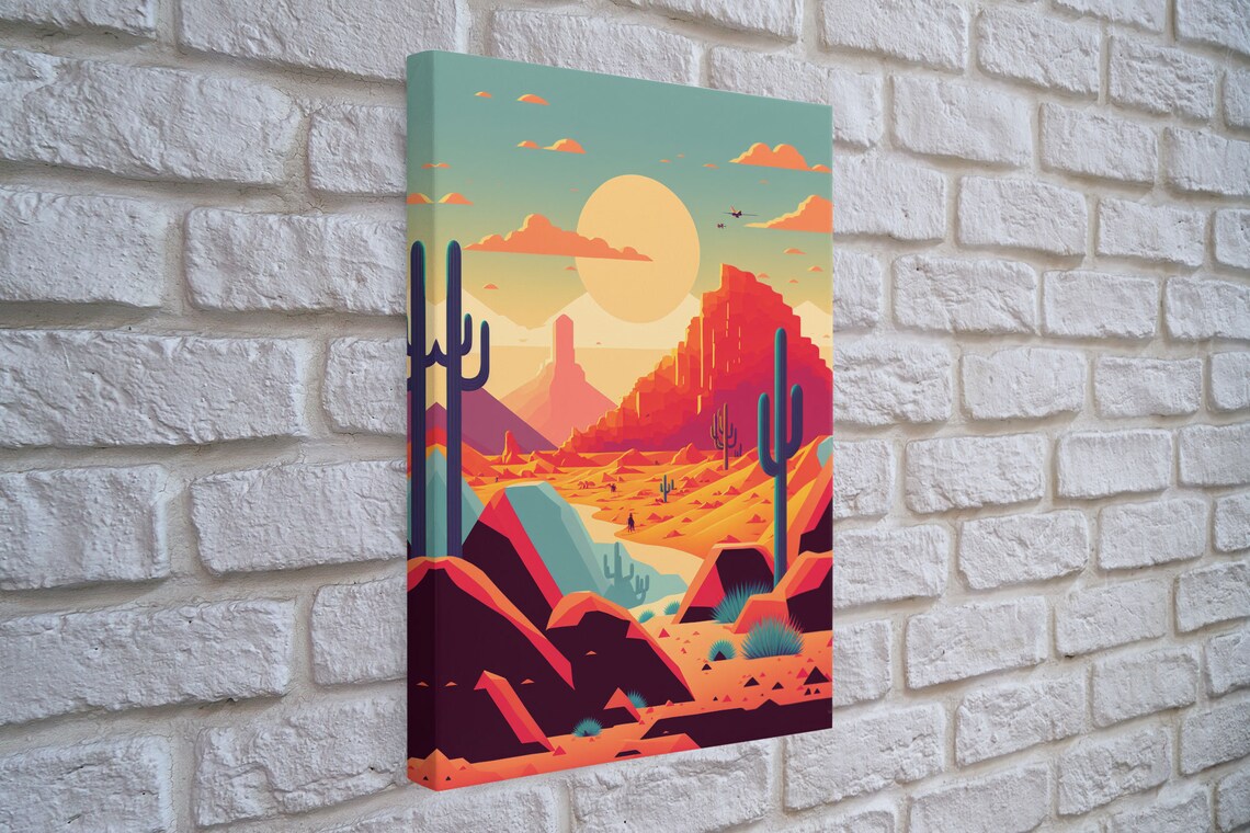Retro Synthwave Desert Landscape, Southwest Art Print - Image 3