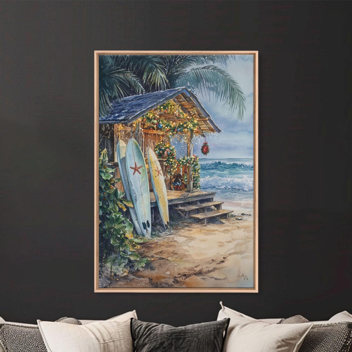 Tropical Surf Shack Christmas Lights Beach Surfboards Ocean Poster - Image 2