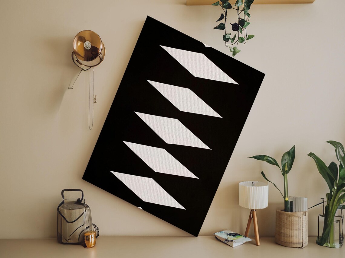 White Diamonds Black Background Southwestern Aztec Geometric Art Print - Image 4