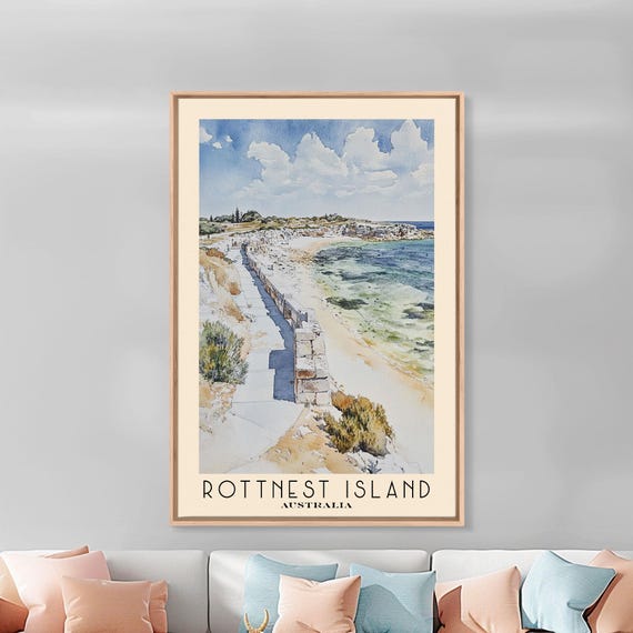Rottnest Island Australia Watercolor Print Vacation Gift Australia Wall Art Beach Painting Beach Decor Large Wall Art Wood Frame Art