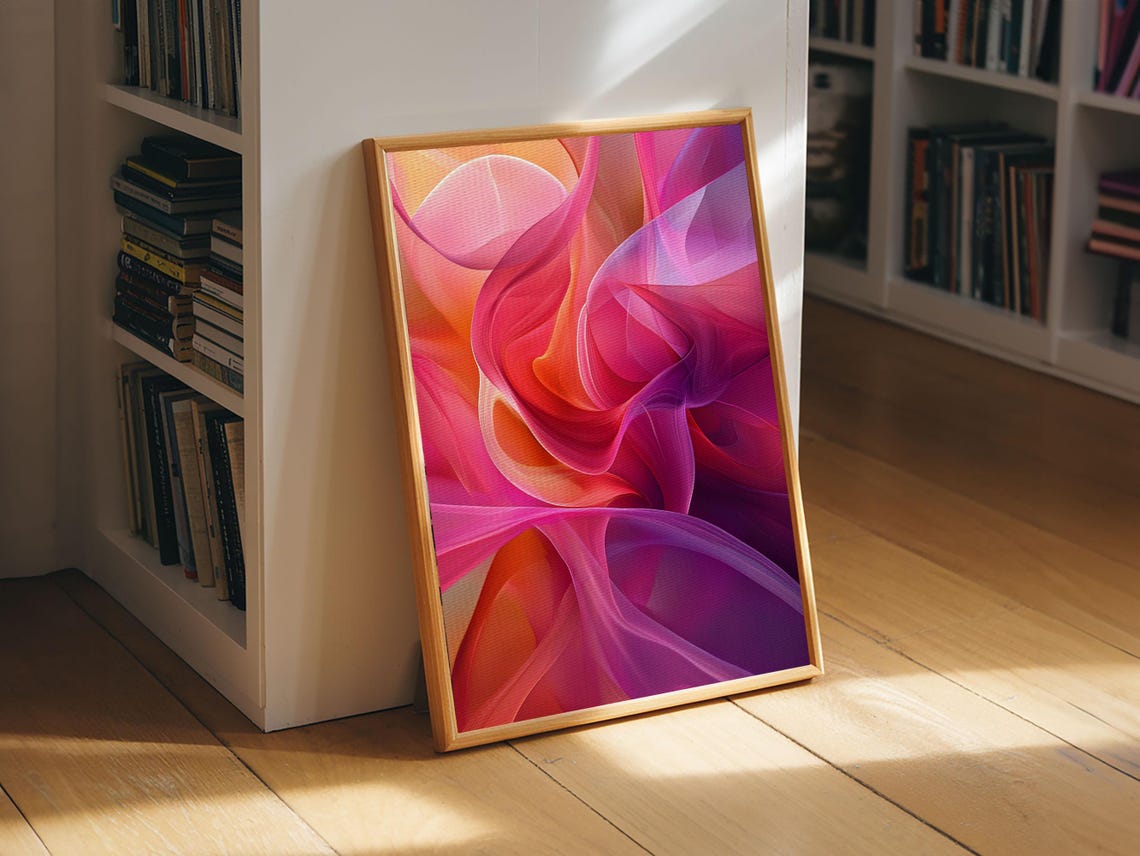 Pink Orange Abstract Fluid Waves Bold Colorful Modern Art Print - Image 2