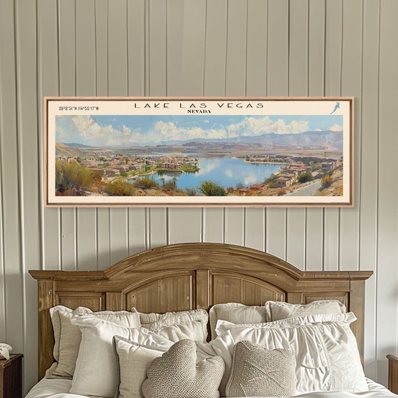 Lake Las Vegas Nevada Framed Print Lake House Decor Panoramic Wall Art Travel Poster Stunning Lake Painting Home Art