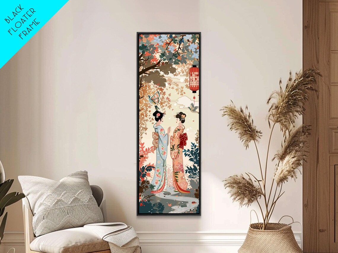 Japanese Geisha Kimono Women Autumn Maple Tree Lanterns Art Poster - Image 5