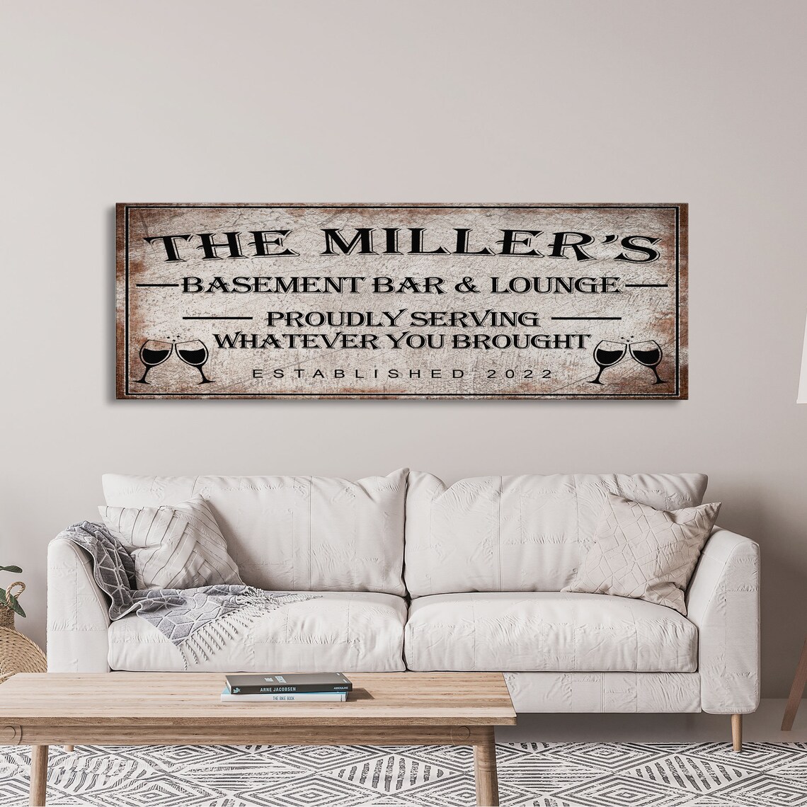 Basement Bar Sign, Rustic Lounge Wall Art Print - Image 3