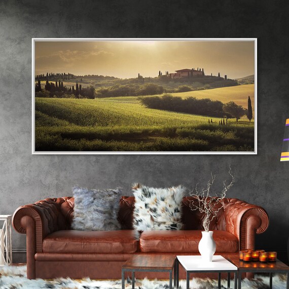 Italian Countryside Sunset, Vintage Watercolor Art Print