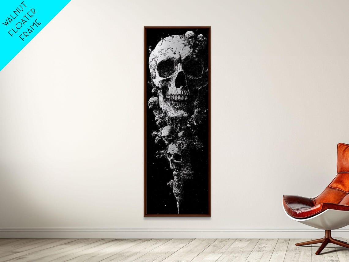 Gothic Skull Black White Horror Dark Art Dissolving Vertical Poster - Image 2