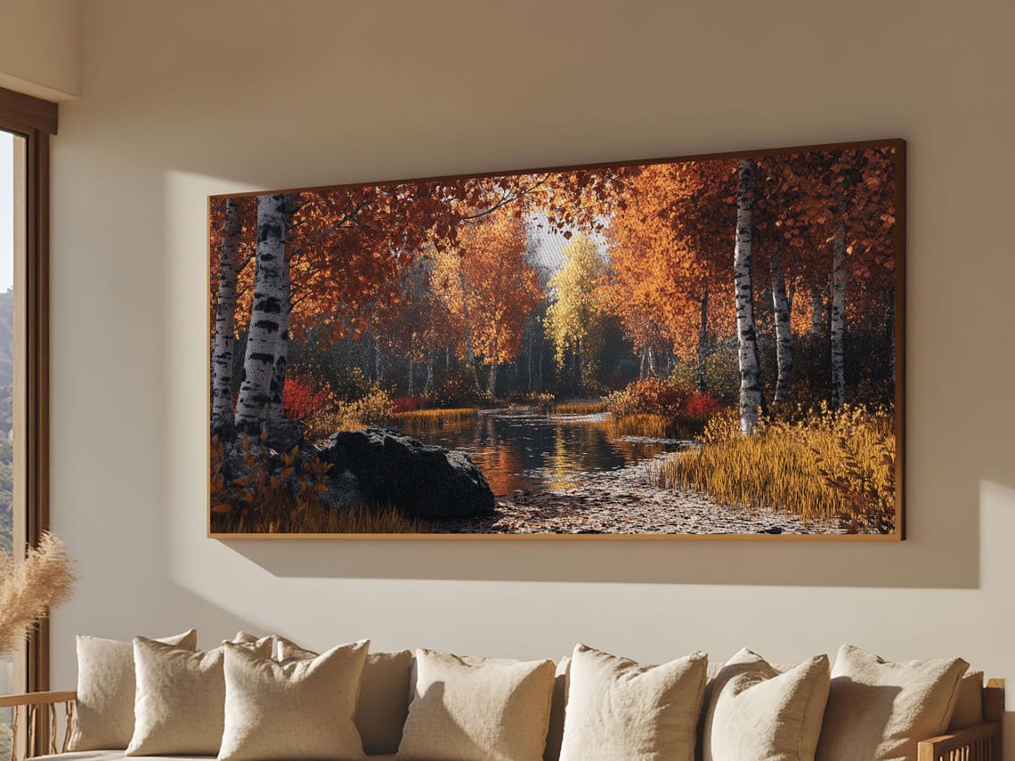 Fiery Autumn Birch Grove Reflecting Pond Orange Foliage Poster - Image 6