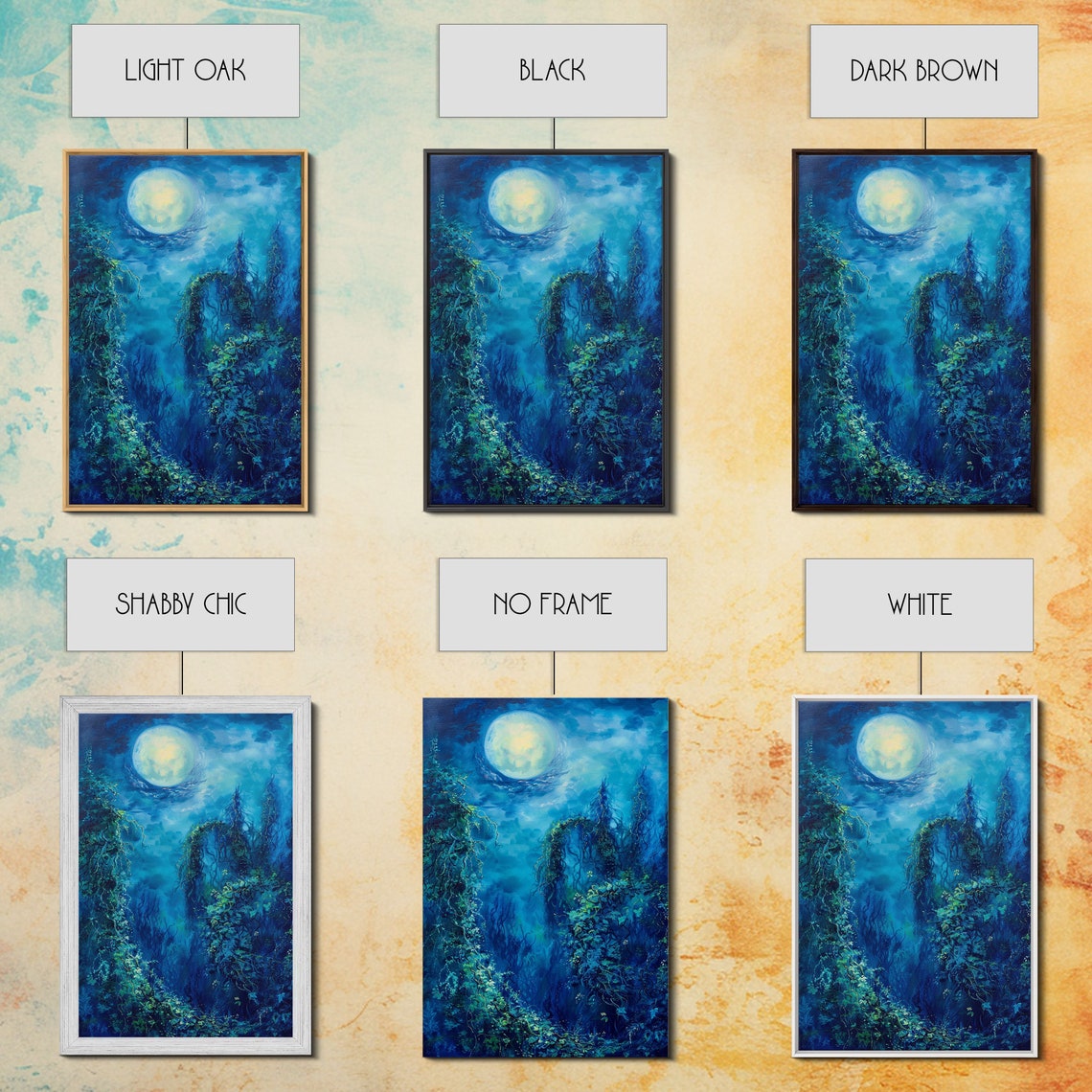 Moonlit Forest Path Blue Night Full Moon Romantic Art Poster - Image 3