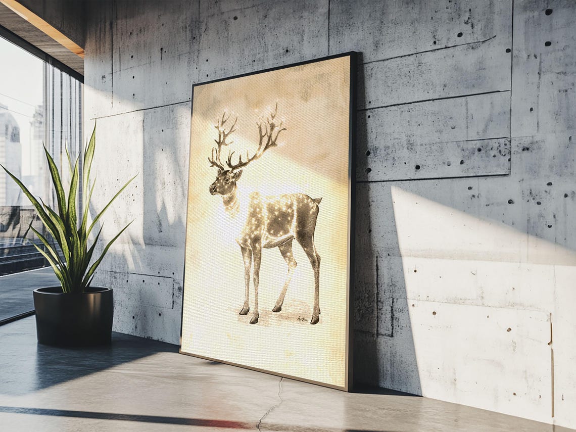 Majestic Stag With Large Antlers Sepia Sketch Christmas Animal Poster - Image 5